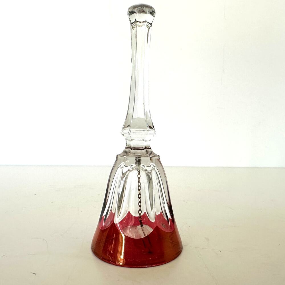 Vintage French Bayel Cristallin Cranberry / Rose Flash‎ Cut Crystal Bell 4 Inch